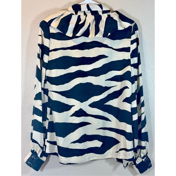 Kate Spade Catarina Zebra Print 100% Silk Ruffle Collar Tie Blouse Women's M - Picture 6 of 12